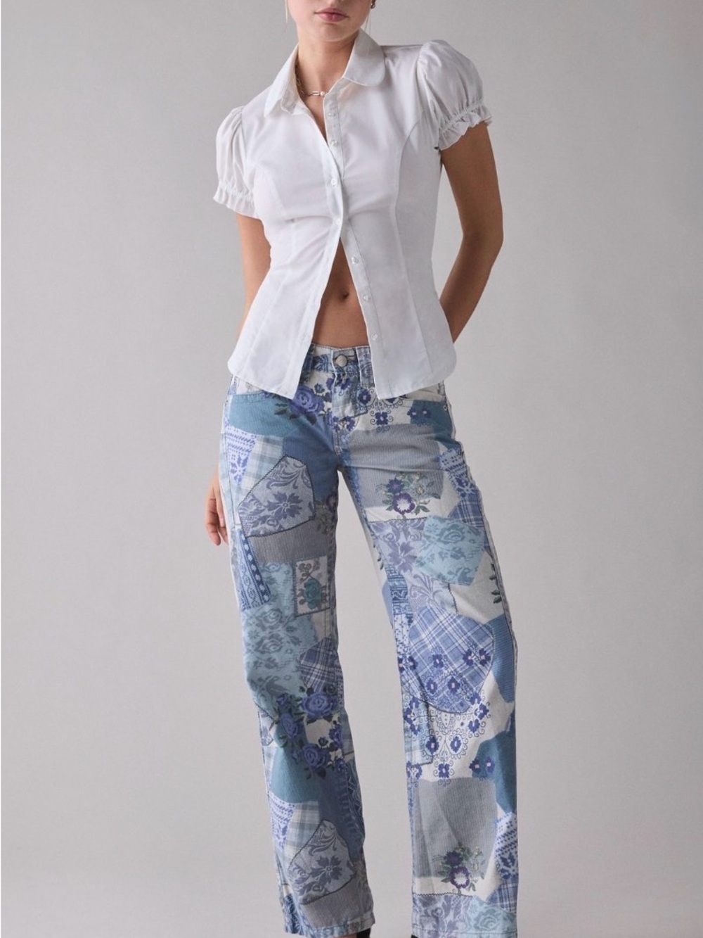 Urban Outfitters Printed Canvas Baggy Pants - White with Black Print. NIB 29